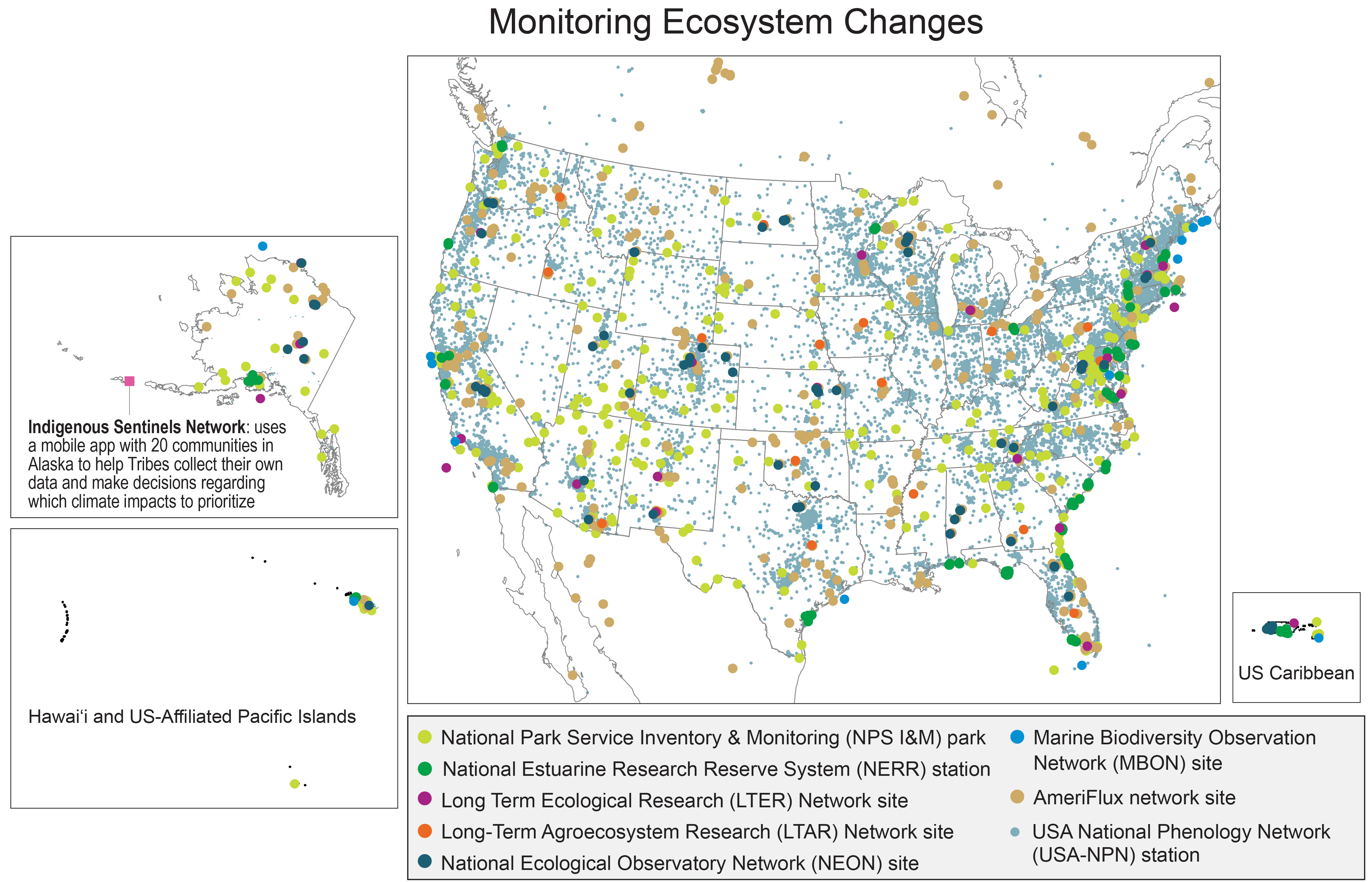 Map showing locations of monitoring programs across US
